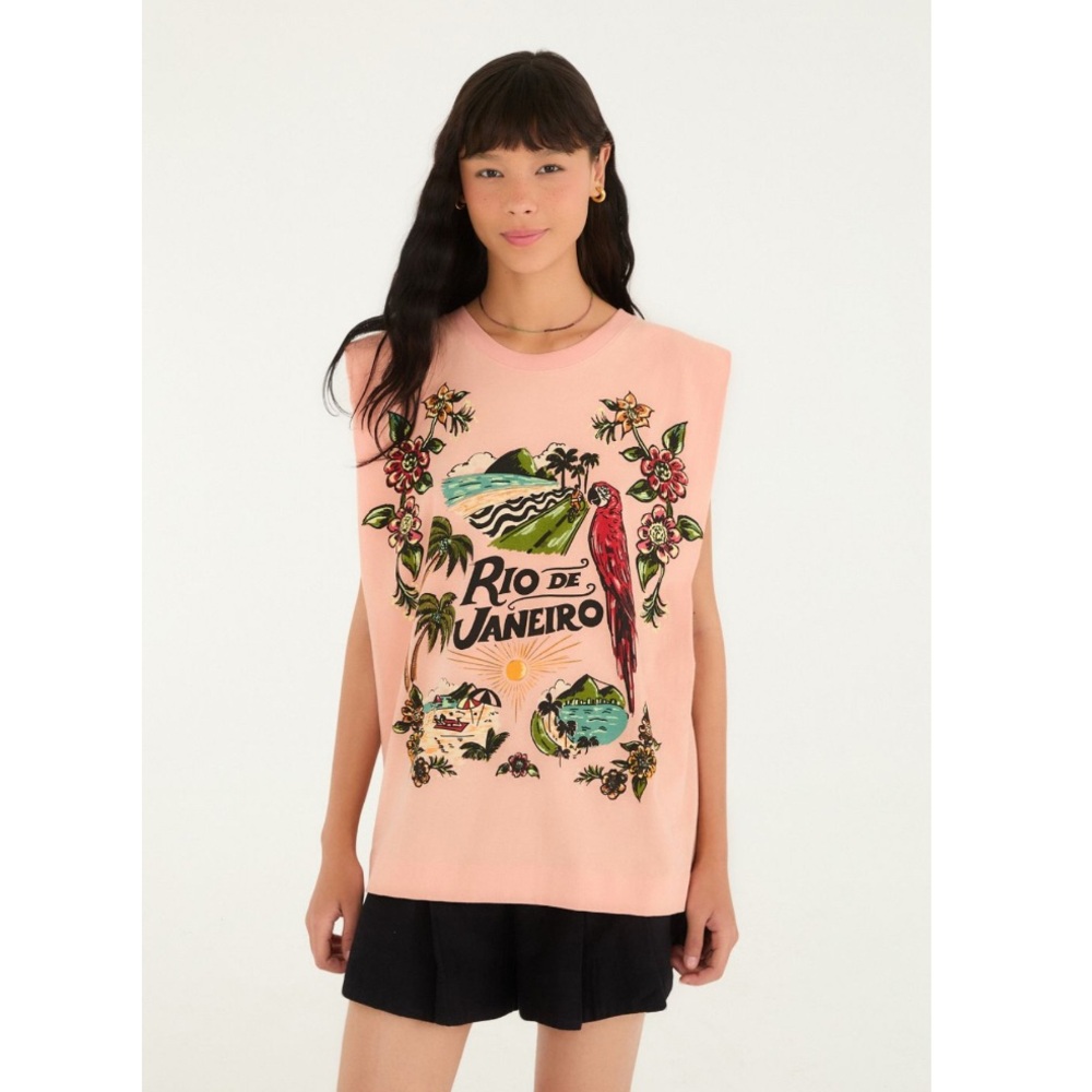 FARM Rio Brazil Rio Muscle T-Shirt Pink Size (P = Small) - Picture 12 of 13